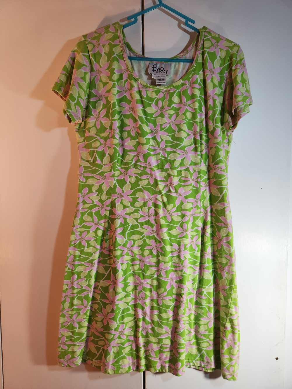 Lilly Pulitzer Green Dress with Pink Floral Print